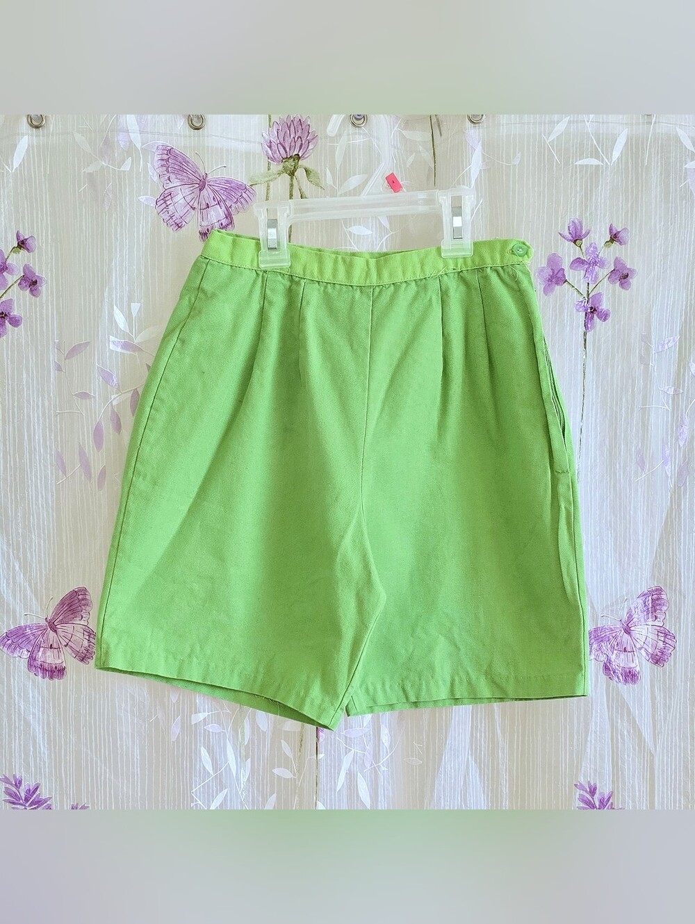 1960s Vintage Shorts 60s Mod Bermuda High Waisted Lime Green Juniors XXS Summer